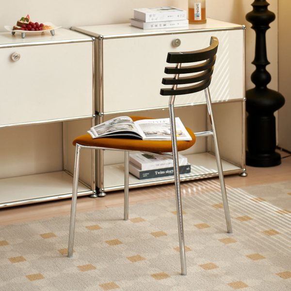 Modern Minimalist Ladderback Flannel Iron Wood Upholstered Dining Chair Backrest For Dining Room - Image 10