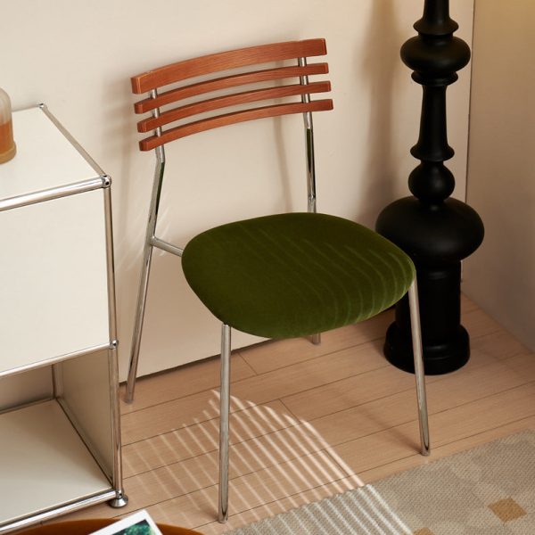 Modern Minimalist Ladderback Flannel Iron Wood Upholstered Dining Chair Backrest For Dining Room