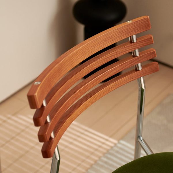 Modern Minimalist Ladderback Flannel Iron Wood Upholstered Dining Chair Backrest For Dining Room - Image 6