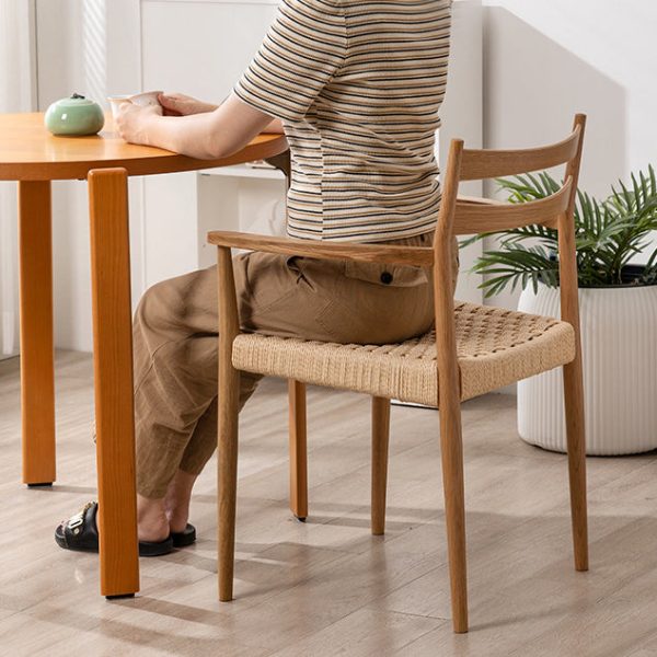 Traditional Vintage Square Wood Cowhide Rope Dining Chair Backrest For Dining Room - Image 9