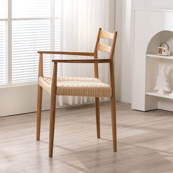 Traditional Vintage Square Wood Cowhide Rope Dining Chair Backrest For Dining Room - Image 12