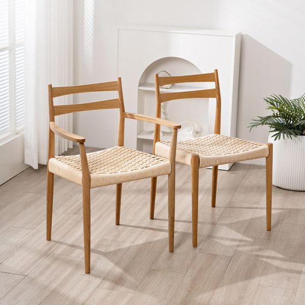Traditional Vintage Square Wood Cowhide Rope Dining Chair Backrest For Dining Room - Image 2