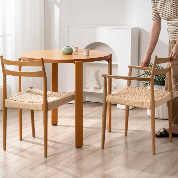 Traditional Vintage Square Wood Cowhide Rope Dining Chair Backrest For Dining Room - Image 11