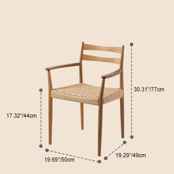 Traditional Vintage Square Wood Cowhide Rope Dining Chair Backrest For Dining Room - Image 5