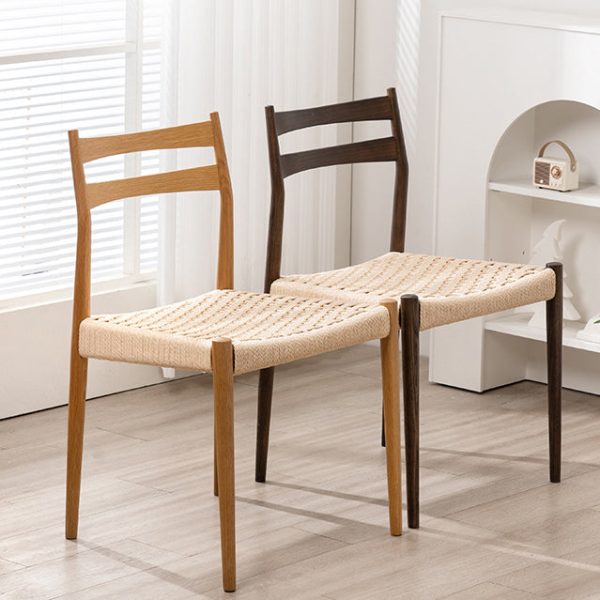 Traditional Vintage Square Wood Cowhide Rope Dining Chair Backrest For Dining Room - Image 13