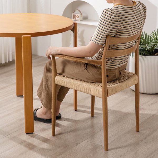 Traditional Vintage Square Wood Cowhide Rope Dining Chair Backrest For Dining Room - Image 10