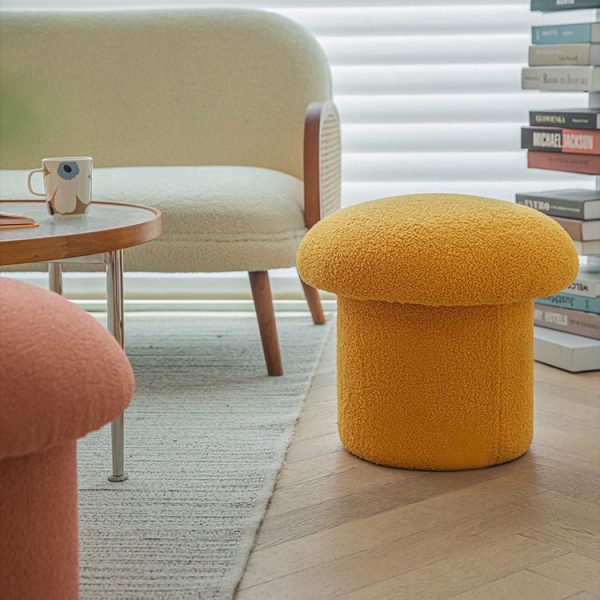 Contemporary Nordic Mushroom Shape Lambskin Low Stool For Living Room - Image 10