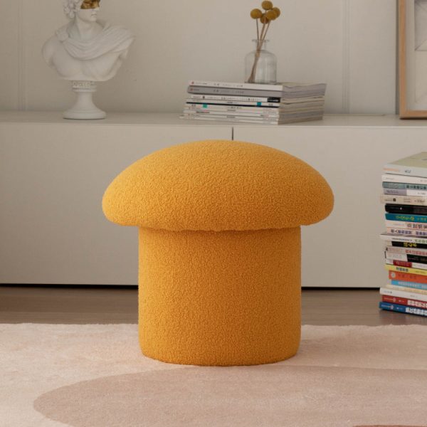Contemporary Nordic Mushroom Shape Lambskin Low Stool For Living Room - Image 14