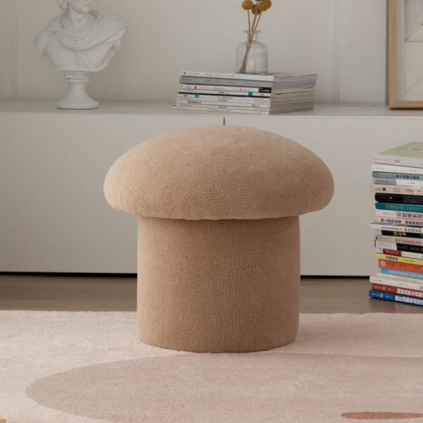 Contemporary Nordic Mushroom Shape Lambskin Low Stool For Living Room - Image 15