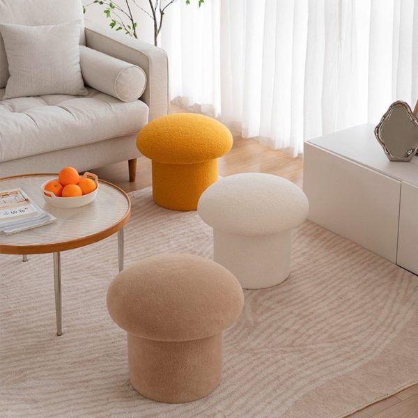 Contemporary Nordic Mushroom Shape Lambskin Low Stool For Living Room - Image 13