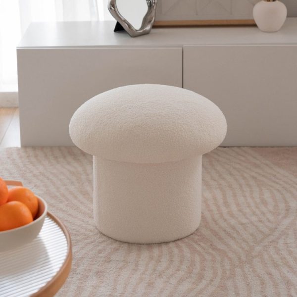 Contemporary Nordic Mushroom Shape Lambskin Low Stool For Living Room - Image 16