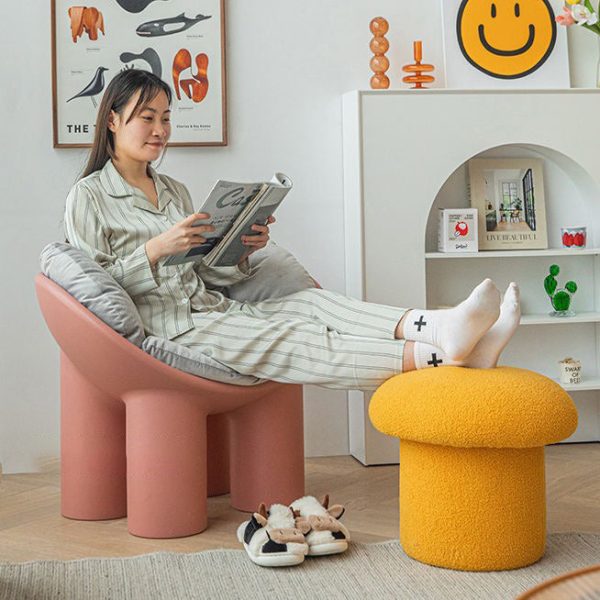 Contemporary Nordic Mushroom Shape Lambskin Low Stool For Living Room - Image 6