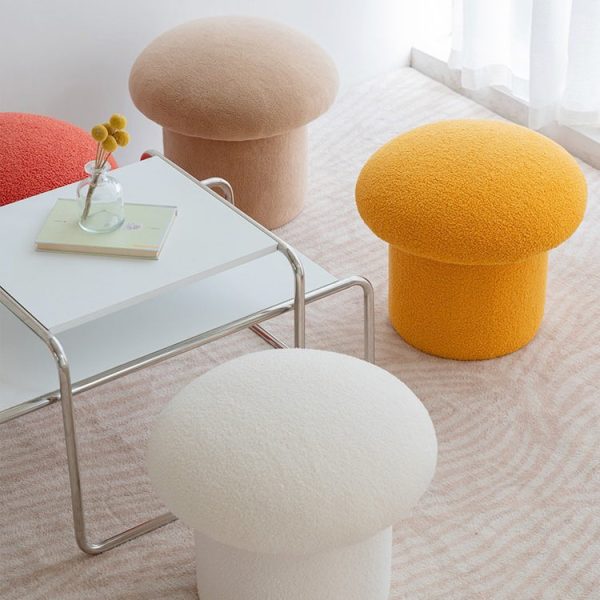 Contemporary Nordic Mushroom Shape Lambskin Low Stool For Living Room - Image 12