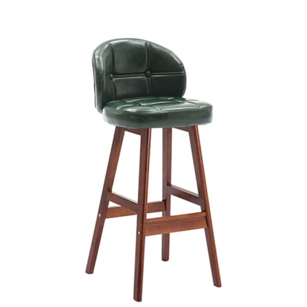 Contemporary Luxury Round Fabric Oil Wax Leather Rubber Wood Bar Stool Low Back Footrest For Dining Room - Image 15