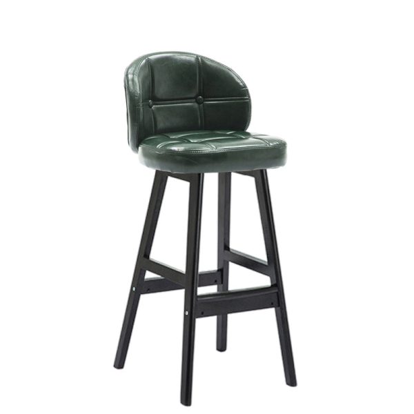 Contemporary Luxury Round Fabric Oil Wax Leather Rubber Wood Bar Stool Low Back Footrest For Dining Room - Image 16