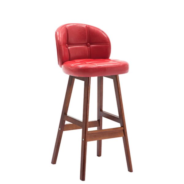 Contemporary Luxury Round Fabric Oil Wax Leather Rubber Wood Bar Stool Low Back Footrest For Dining Room - Image 19