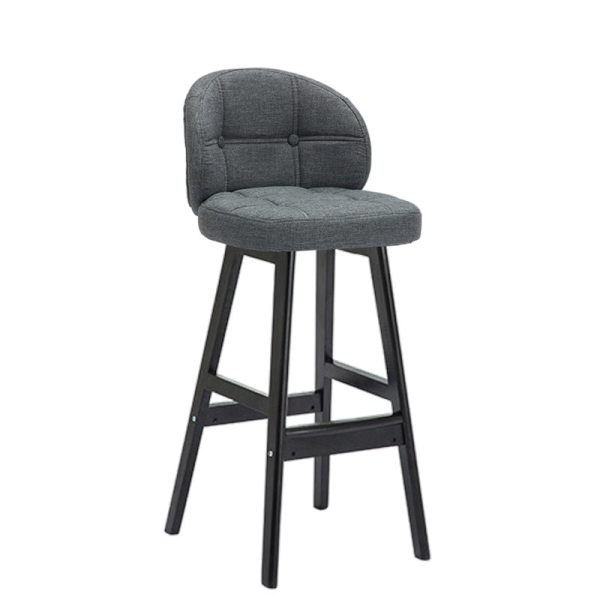 Contemporary Luxury Round Fabric Oil Wax Leather Rubber Wood Bar Stool Low Back Footrest For Dining Room - Image 27