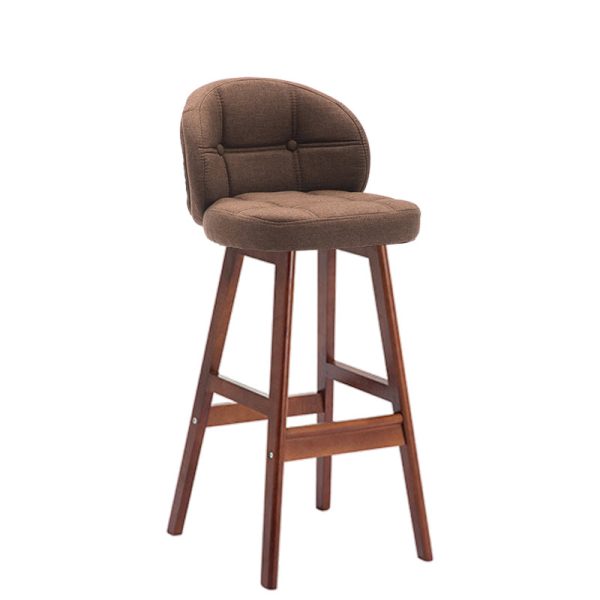 Contemporary Luxury Round Fabric Oil Wax Leather Rubber Wood Bar Stool Low Back Footrest For Dining Room - Image 29