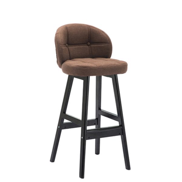 Contemporary Luxury Round Fabric Oil Wax Leather Rubber Wood Bar Stool Low Back Footrest For Dining Room - Image 30