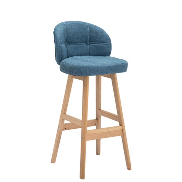 Contemporary Luxury Round Fabric Oil Wax Leather Rubber Wood Bar Stool Low Back Footrest For Dining Room - Image 31