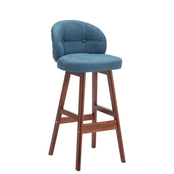 Contemporary Luxury Round Fabric Oil Wax Leather Rubber Wood Bar Stool Low Back Footrest For Dining Room - Image 32