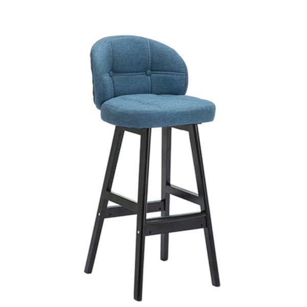 Contemporary Luxury Round Fabric Oil Wax Leather Rubber Wood Bar Stool Low Back Footrest For Dining Room - Image 33