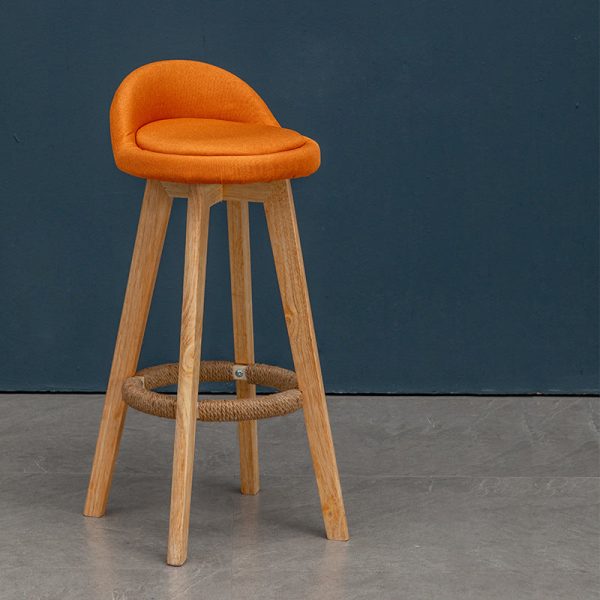Contemporary Nordic Round Rubber Wood Rotatable Low Back Upholstered Bar Stool Footrest For Dining Room - Image 19