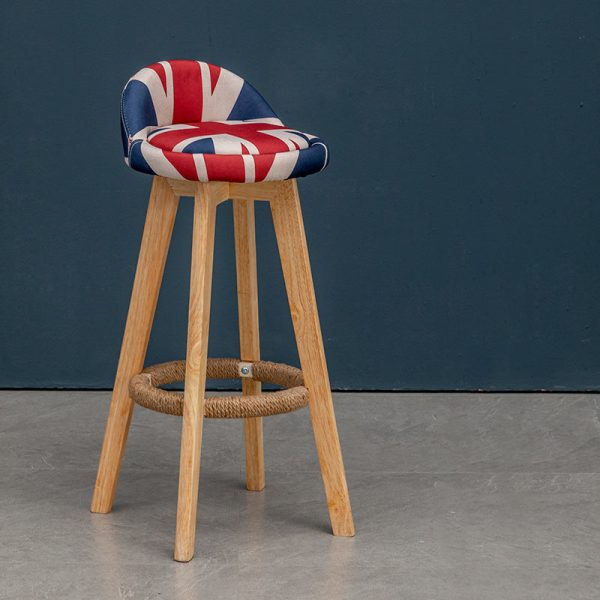 Contemporary Nordic Round Rubber Wood Rotatable Low Back Upholstered Bar Stool Footrest For Dining Room - Image 20