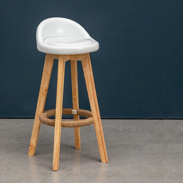 Contemporary Nordic Round Rubber Wood Rotatable Low Back Upholstered Bar Stool Footrest For Dining Room - Image 21