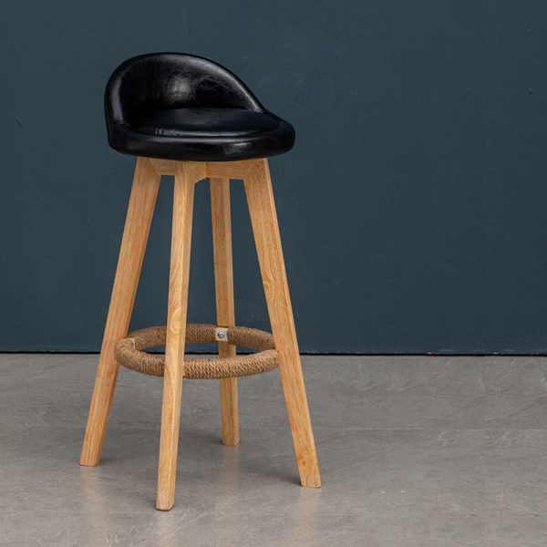 Contemporary Nordic Round Rubber Wood Rotatable Low Back Upholstered Bar Stool Footrest For Dining Room - Image 22