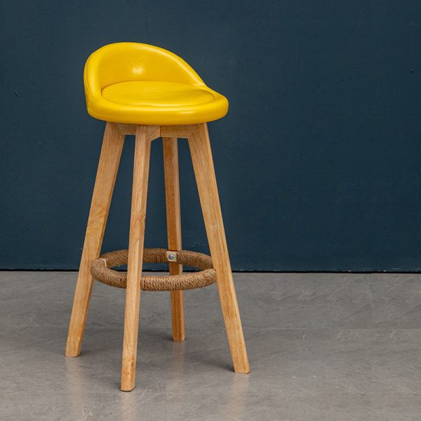 Contemporary Nordic Round Rubber Wood Rotatable Low Back Upholstered Bar Stool Footrest For Dining Room - Image 23