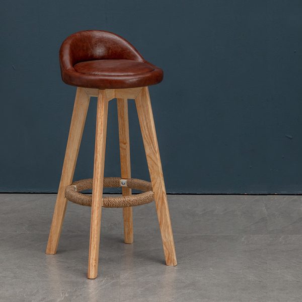Contemporary Nordic Round Rubber Wood Rotatable Low Back Upholstered Bar Stool Footrest For Dining Room - Image 25