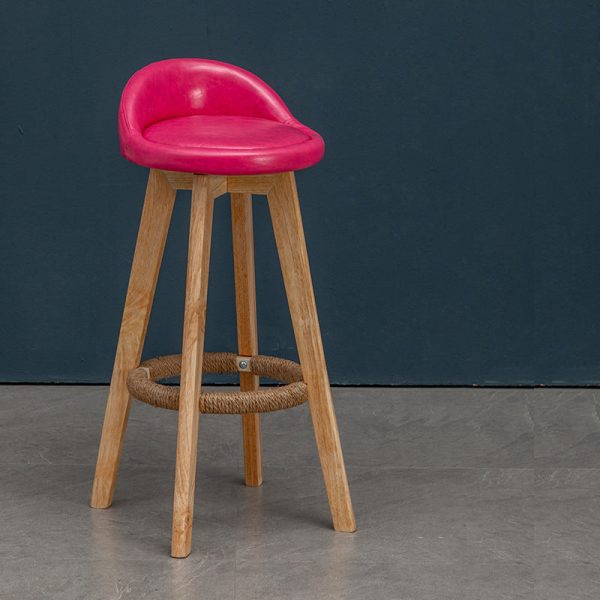 Contemporary Nordic Round Rubber Wood Rotatable Low Back Upholstered Bar Stool Footrest For Dining Room - Image 26