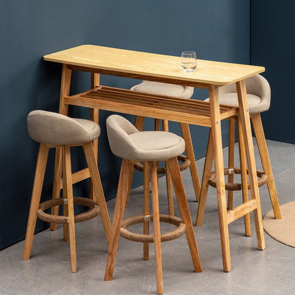 Contemporary Nordic Round Rubber Wood Rotatable Low Back Upholstered Bar Stool Footrest For Dining Room - Image 3