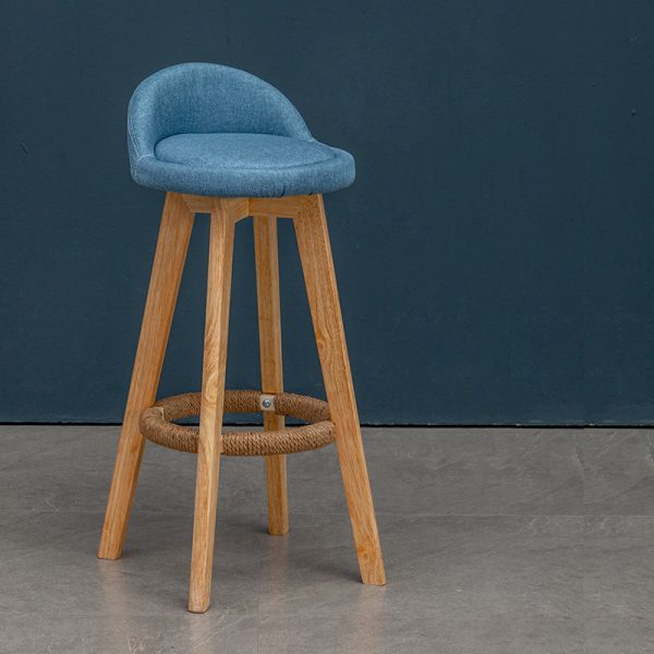 Contemporary Nordic Round Rubber Wood Rotatable Low Back Upholstered Bar Stool Footrest For Dining Room - Image 16
