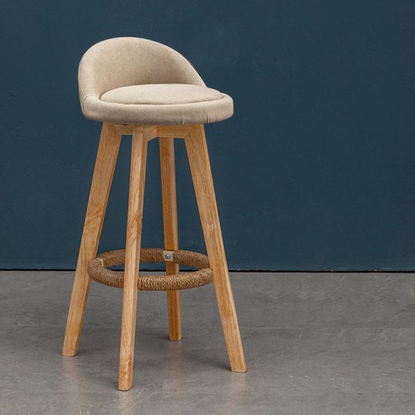 Contemporary Nordic Round Rubber Wood Rotatable Low Back Upholstered Bar Stool Footrest For Dining Room - Image 17