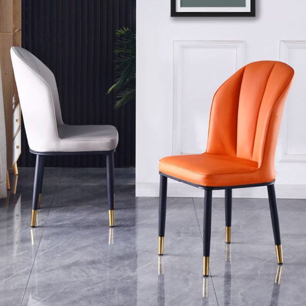 Contemporary Nordic Square Vertical Grain PU Leather Upholstered Carbon Steel Dining Chair Backrest For Dining Room - Image 2