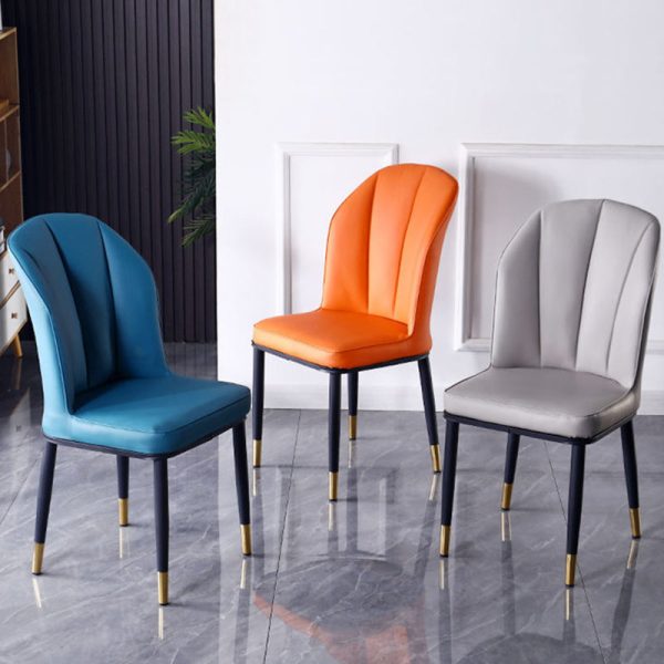Contemporary Nordic Square Vertical Grain PU Leather Upholstered Carbon Steel Dining Chair Backrest For Dining Room - Image 3