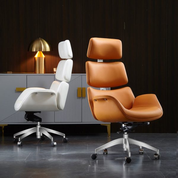Contemporary Luxury Leather Rectangular Segmented Back Desk Chair Armrest For Home Office - Image 2