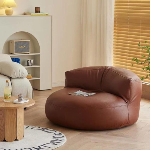 Contemporary Simplicity Round Microfiber Leather Accent Chair Backrest Armless For Living Room - Image 12