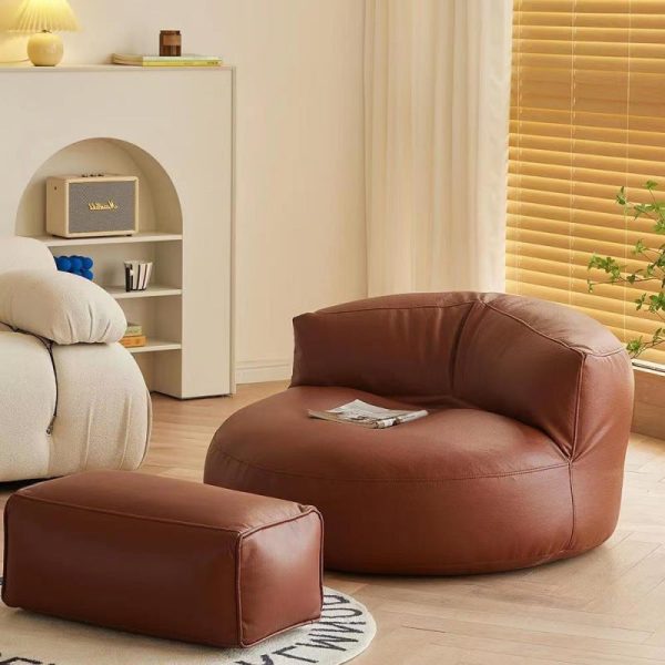 Contemporary Simplicity Round Microfiber Leather Accent Chair Backrest Armless For Living Room - Image 13