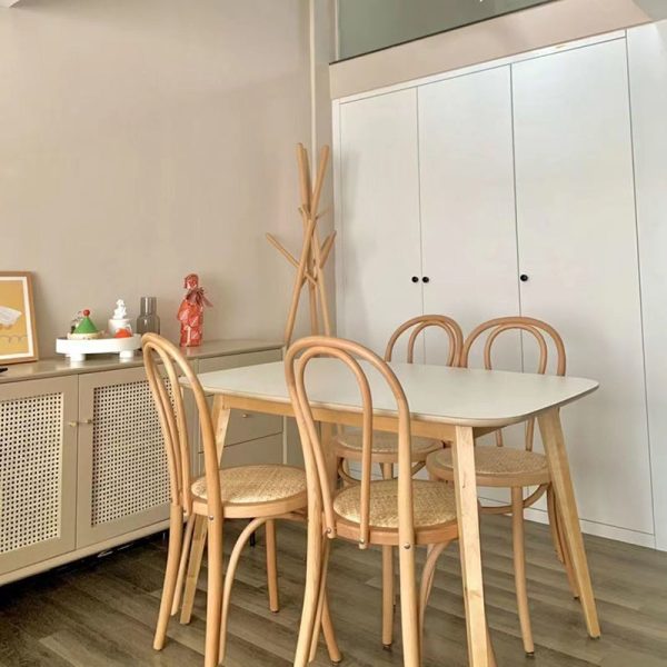 Contemporary Retro Rattan Beech Wood Round Arched Dining Chair Backrest For Dining Room - Image 3