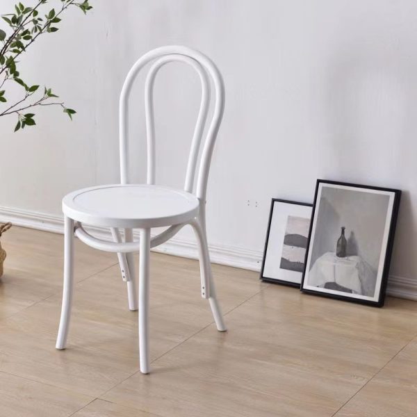Contemporary Retro Rattan Beech Wood Round Arched Dining Chair Backrest For Dining Room - Image 18