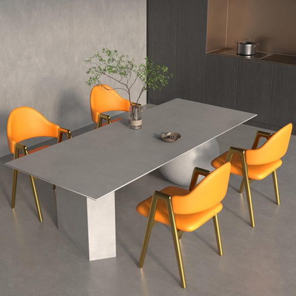 Contemporary Luxury Curved Pana Leather Linen Upholstered Metal Dining Chair Backrest Armrest For Dining Room - Image 9