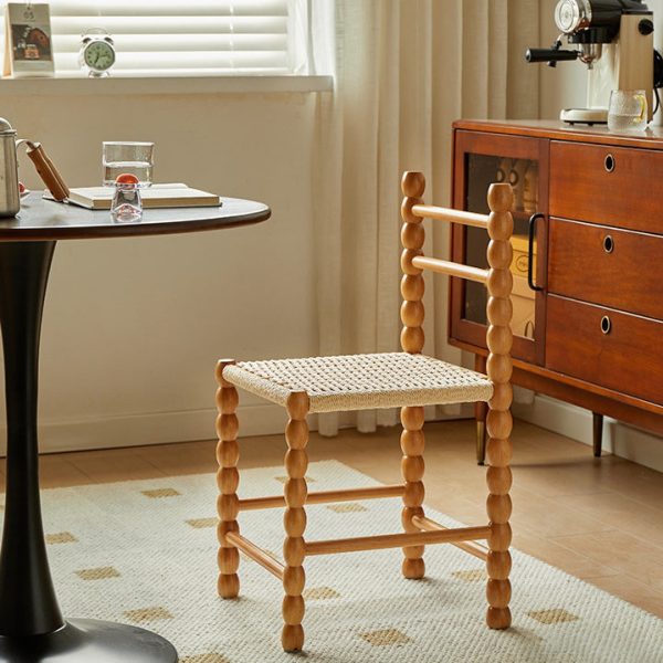 Traditional Vintage Ladder Back Rubber Wood Dining Chair For Dining Room - Image 2