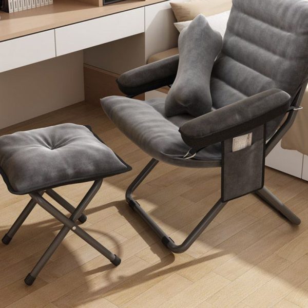 Contemporary Scandinavian Iron Upholstered Rectangular Curved Foldable Recliner Backrest Armrest For Living Room - Image 3