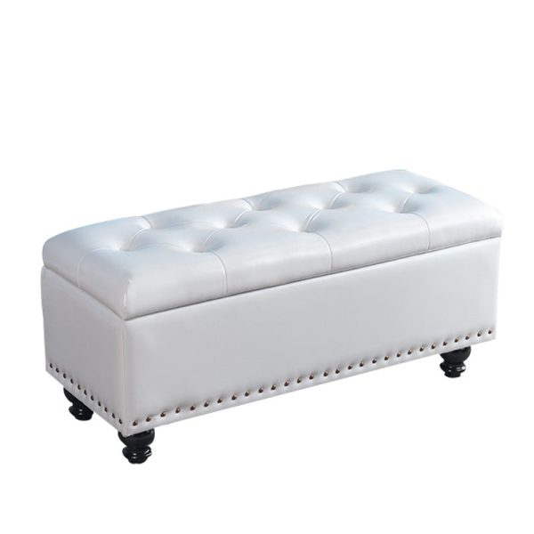 Contemporary Nordic Wood PU Leather Upholstered Rectangular Storage Bench For Living Room - Image 17