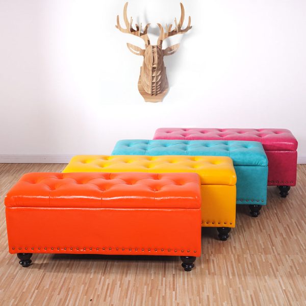 Contemporary Nordic Wood PU Leather Upholstered Rectangular Storage Bench For Living Room - Image 16