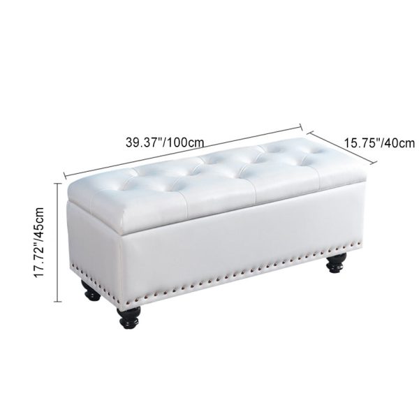 Contemporary Nordic Wood PU Leather Upholstered Rectangular Storage Bench For Living Room - Image 6
