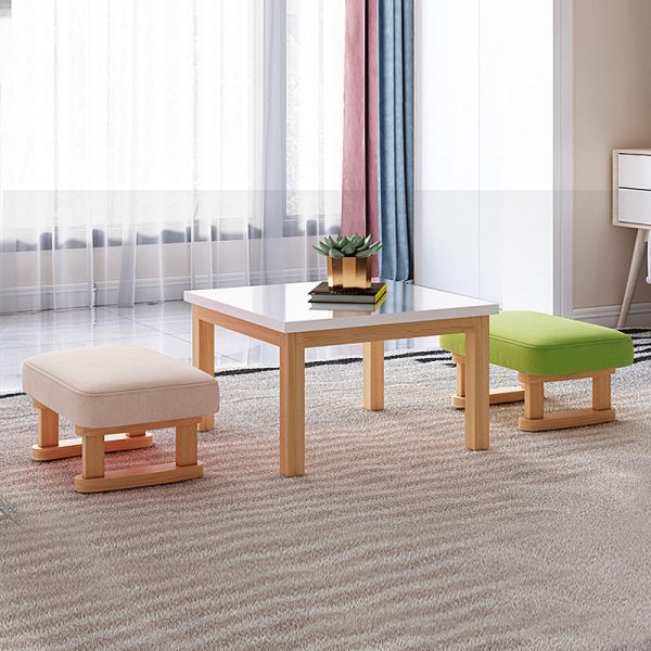 Modern Minimalist Rectangular Cotton And Linen Wood Footstool For Living Room
